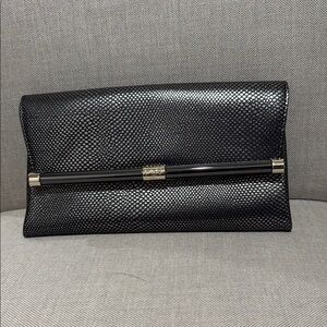DVF Black Textured Clutch with Gold Accents